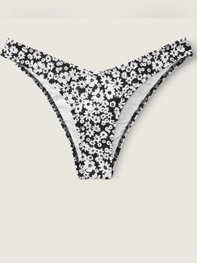 Victoria’s Secret Pink Black and White Itsy V-Front Daisy Floral Bikini Bottoms